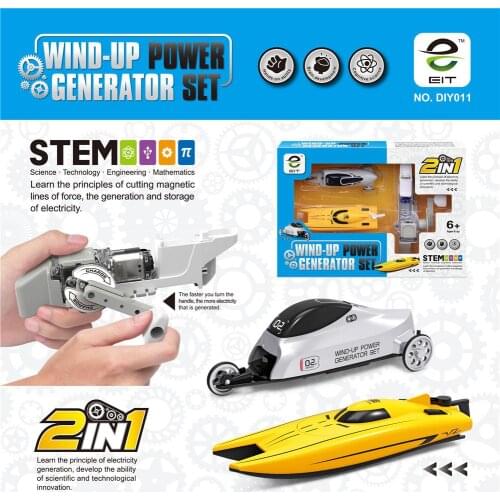 LeadingStar Subotech DIY011 Hand Crank Boat Car Hand Winch Power Generator Set Kids Car Toy Children Educational Play