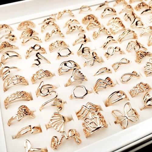 MixMax 10pcs/pack Womens Rings Rose Golden Plated Fashion Jewelry Party Finger Ring Brand New Wholesale Lot