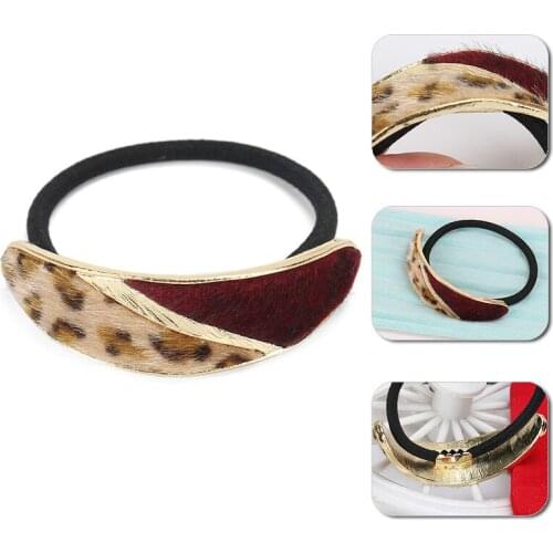Fashion Stitching Alloy+Mink hair Elastic Hair Band Personality Rectangle Triangle Hairbands Hair Accessories for Girls