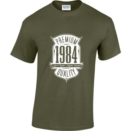 Mens Tops Cool O Neck T-Shirt Design T Shirts Casual Cool Aged To Perfection Born In 1984 33rd Birthday/Gift White Style