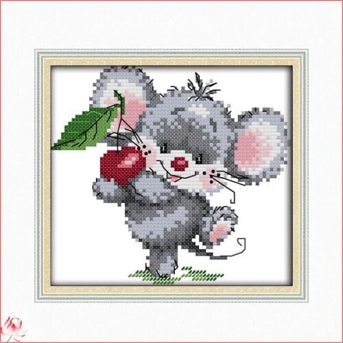 Cute little mouse cross stitch kit 14CT 11CT Canvas DIY Cartoon Pattern Needlework Embroidery Kit Home Decoration Painting