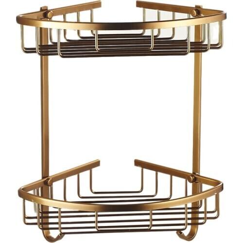 Wall Mounted Antique Finish Aluminum Bathroom Shower Shampoo Shelf Basket Holder Fashion Double Layer