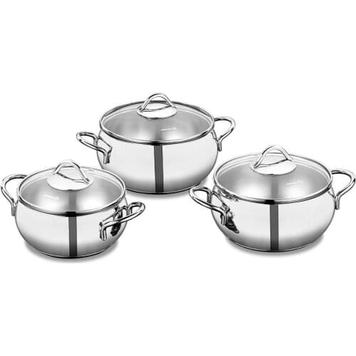 Stainless Steel Cookware Set Total 6 Piece Elegant Design 18/10 Chrome-Nickel Stainless Steel Cookware Tool