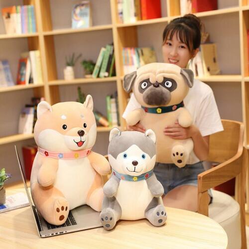 New Fat Cute Pug Husky Shiba Inu Plush Toys Soft Stuffed Animal Dog Doll Shar Pei Toy Sofa Pillow Baby Kids Lovers Birthday Gift