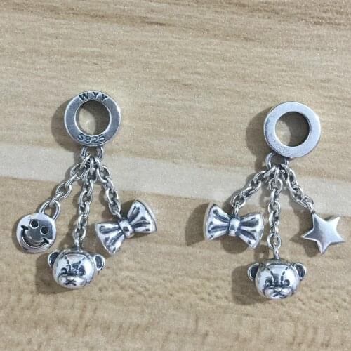 Mistletoe 925 Sterling Silver Smiley Bow Star Bear Charm Bead Original Design Jewelry