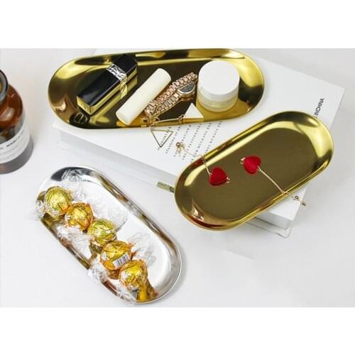 Nordic Style Oval Stainless Steel Storage Tray Snack Jewelry Metal Gold Organizer Kitchen Food Storage Home Decoration