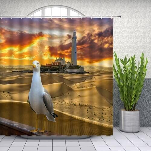 Scenery Shower Curtains Desert Castle Lighthouse Green Plant White Dove Bathroom Decor Home Bath Polyester Fabric Curtain Set