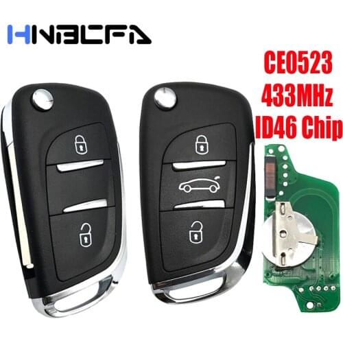 2/3 Buttons 433MHz Remote Key For PEUGEOT 407 307 308 807 207 Partner Modified Flip Folding Key ASK ID46 HU83/VA2 Blade CE0523