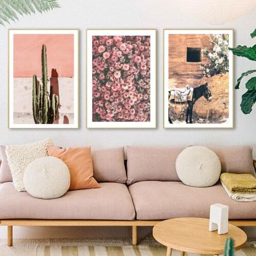 Desert Cactus Blush Pink Blossom Arizona Southwest Boho Posters and Prints Gallery Wall Art Pictures Canvas Painting Home Decor