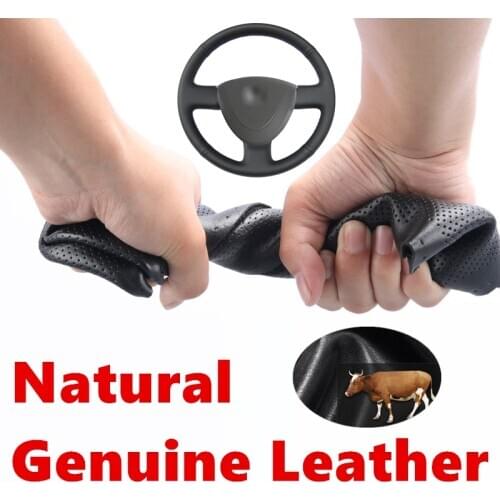 Hand stitched Black Genuine Calfskin Leather Car Steering Wheel Cover for Honda City 2002-2008 Fit Jazz 2001-2007