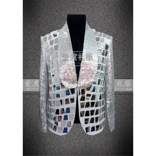 Silver sequins mirror patch decoration tuxedo jacket /event/stage performance/this is only jacket