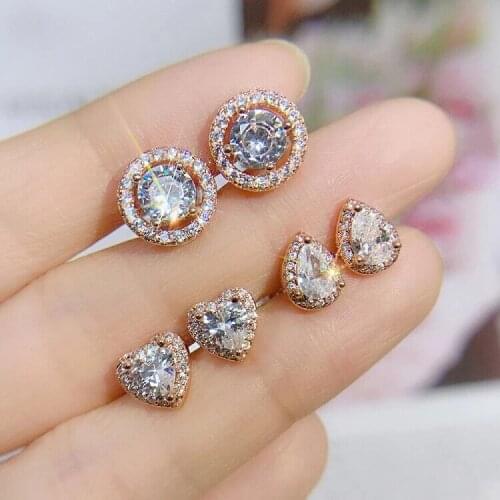 Shiny Aesthetic Stud Earring For Women New Year Gift Piercing Gorgeous CZ Zircon Womens Earing Fashion Jewelry Accessories E082