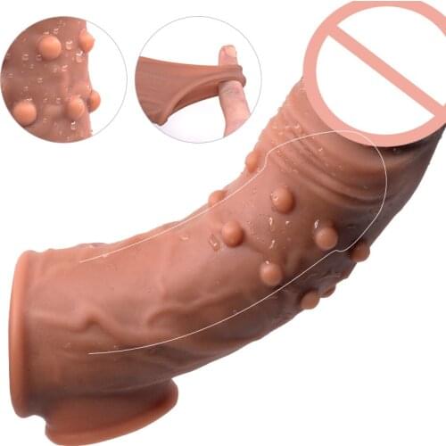 Silicone Penis Extension Sleeve Cock Extender Reusable Condoms For Men Delay Ejaculation Delay Spike Condom Dick Sleeve Sex Toys