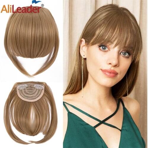 Alileader Hair Fringe Synthetic Clip Hair Bangs Straight Fake Hairpiece Neat Blunt Hair Bang Clip On Front Fringe Hair Extension