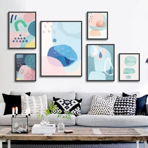 Nordic Modern Abstract Art Watercolor Small Fresh Canvas Painting for Living Room Home Decoration Wall Art Posters and Prints