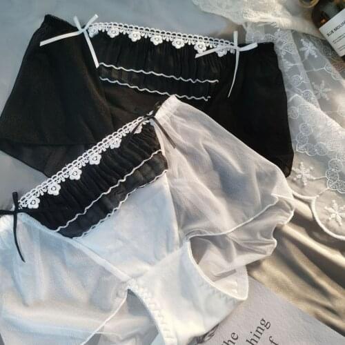 New Japanese Mesh Underwear Sexy Lace Panties Girls Transparent Boxers Fashion Bow Briefs Female Sexy Lingerie Mid Waist Panties