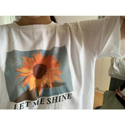 LET ME SHINE SUNFLOWER Women T-shirt Harajuku Arajuku Ulzzang Sunflower Print Graphic Summer T-shirt Top Tee Female Outwear