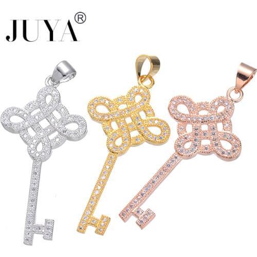Colgantes mujer moda Copper Zircon Rhinestone KEY Charm Pendant Findings Accessories DIY Women Choker Necklace Beaded Bracelets
