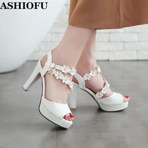 ASHIOFU Handmade HR-A33 Womens 10cm High Heels Sandals Wedding Party Prom Summer Shoes Platform Peep-toe Sexy Fashion Sandals