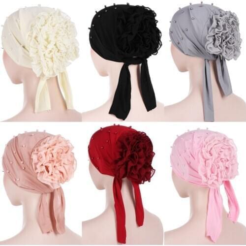 Spring Autumn Womens Accessories Headdress Muslim Womens Nail Bead Baotou Hat Big Flower Headdress Cap Dubai Leisure Cap
