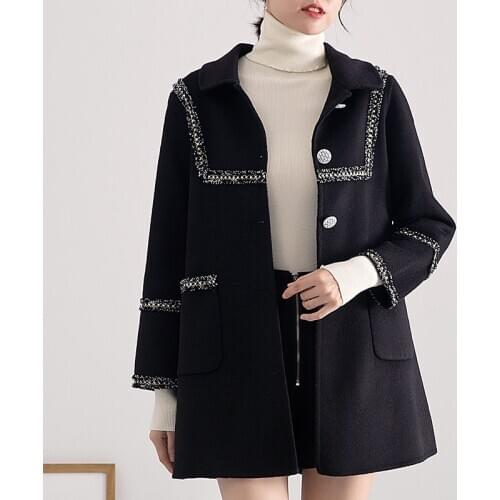 Jacket Long Black Female 200% Wool Coat Women Spring Autumn Coats Vintage Overcoat Abrigos Mujer Elegante 2020 9902 KJ5065