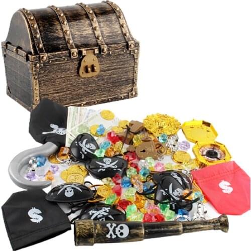143Pcs Kids Pirate Jewelry Chest Golden Box Toy Decorative Jewelry Chest Portable Novelty Toys Pretend Play House Fidget Toys