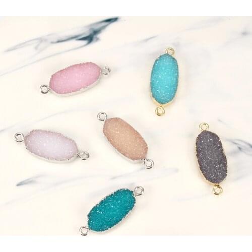 2pc Fake Druzy Jewelry Finding Gold Color Rectangle Resin Charms Bracelet Connector Earrings Pendant Diy Making Necklace F109