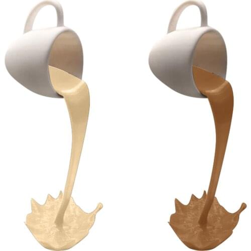 2PC Floating Spilling Coffee Cup Sculpture Kitchen Desktop Decor Spilling Pouring Splash Creative Coffee Mug Home Decoration