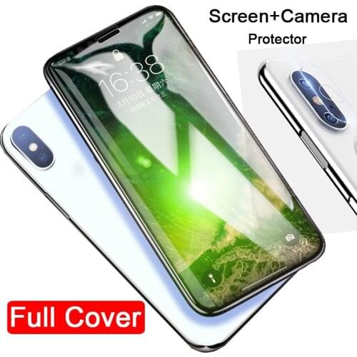 2 In 1 Full Protective Tempered Glass + Camera Lens Protector for Iphone 7 8 Plus 7plus 8plus XR XS Max Screen Protector Ipone X