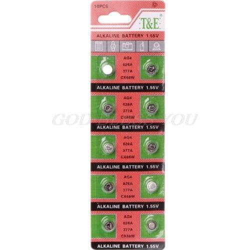 2019 New 10PCS Watch Coin Battery 1.5V AG4 377A 377 LR626 SR626SW SR66 LR66 Button Cell Batteries Toys Remote Camera