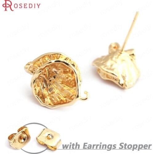 F061)6 pieces 15x12mm 24K Gold Color Brass Flower Stud Earrings High Quality Diy Jewelry Findings Accessories
