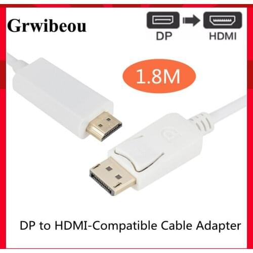 GRWIBEOU Displayport DP to HDMI adapter converter cable 1.8M 6FT DisplayPort to HDMI, for laptop projector TV DP to HDMI adapter