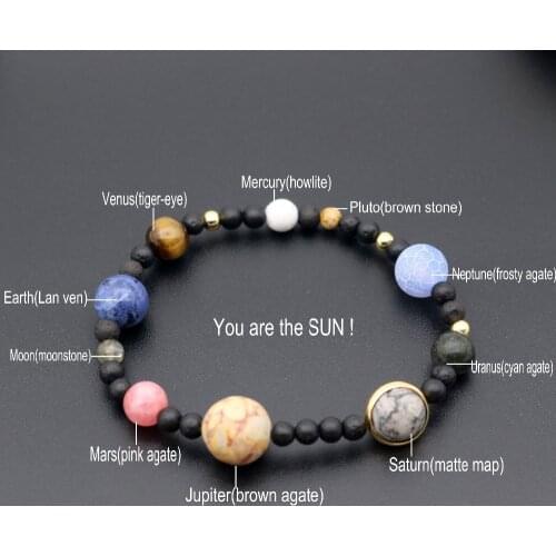 Galaxy Solar System Bracelet Universe Nine Planets Natural Stone Stars Earth Moon Bracelet For Women Man Fashion Jewelry
