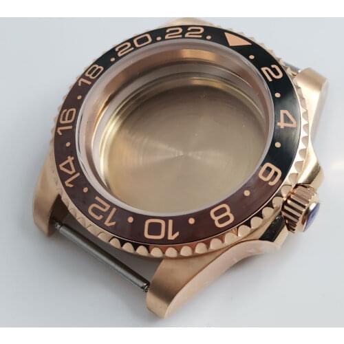 Rose Gold Coated Watch Cases for NH35 NH36 NH36A Sapphire Crystal Watch Bracelet Deployment Clasp Screw Crown Black Red Insert