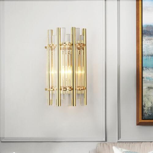 Hotel room gold tube Wall sconce light luxury glass wall fixture for Living Room Wandlamp interior lighting guest room Wall Lamp