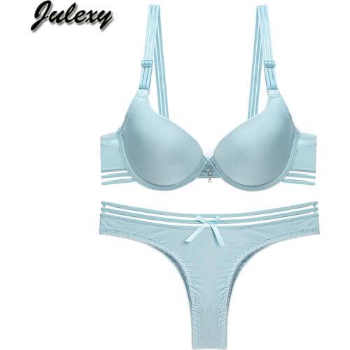 Julexy New 2020 seamless sexy push up bra set for women solid Lace thongs underwear panty set