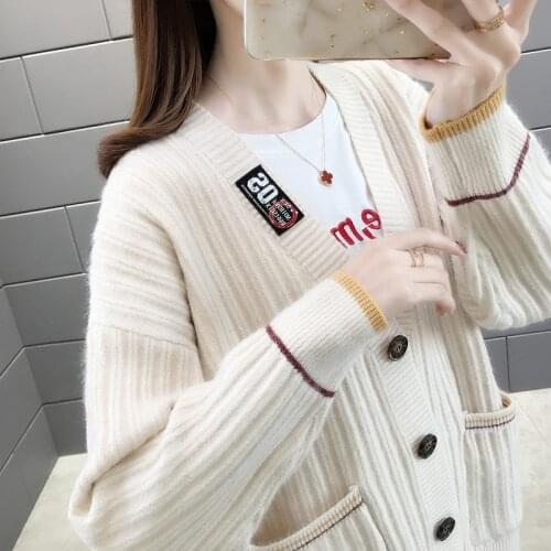 2021 Autumn Winter Womens Knitted Cardigan Sweater Soft Loose Sweater Pocket Buttons Fashion Coat Ladies Warm Jumper
