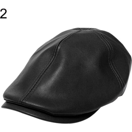 Men Women Faux Leather Peaked Cap Newsboy Bonnet Beret Cabbie Gatsby Flat Golf Hat Unisex adult Berets fashion accessory 2021