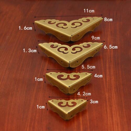 Chinese Antique Furniture Copper Corner Wooden Case Jewelry Edge Protector Brass Corner Flower Pattern Carved Crafts Hardware