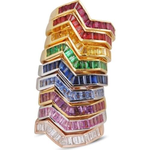 Stack stacking fashion women ring Gold filled colorful baguette CZ cubic zirconia gorgeous ring for girl