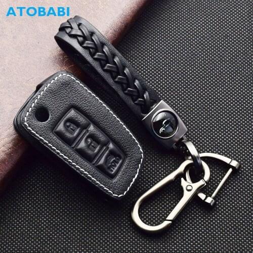 Leather Car Key Case For Nissan Qashqai J11 X-Trail Pulsar C13 Micra K14 Rogue 2018 3 Button Flip Remote Control Protector Cover