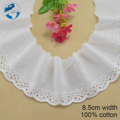 8.5cm wide 100% Cotton embroid lace sewing ribbon guipure trim wedding lace DIY Garment Accessories african doll lace#3990