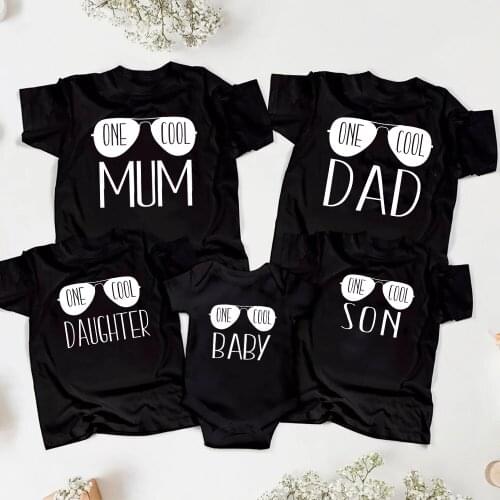 Family Matches Casual Clothes One Cool Dad Mom Son Daughter Print Summer Cotton Short Sleeve Fashion Tees for Family Members