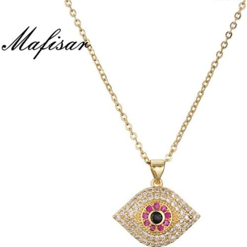 Mafisar Trendy Gold Link Chain Necklace AAA+ CZ Stone Eye Pendant Necklace For Women Party Jewelry Femme Choker Necklace