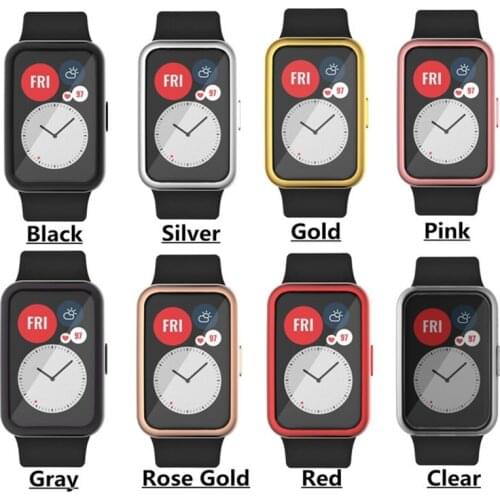 TPU Soft Full Screen Glass Protector Case Shell Edge Frame For Huawei Watch Fit Strap Band Protective Film Strap