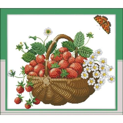 Joy Sunday Tempting Strawberry Pattern Stamped Counted Cross Stitch 11CT 14CT Chinese Cross Stitch Kit for Embroidery Home Decor