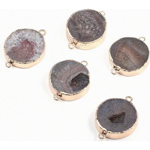 Natural Stone agates Pendant Round shape Double Hole Connector for Jewelry Making DIY charm Necklace Bracelet Accessories