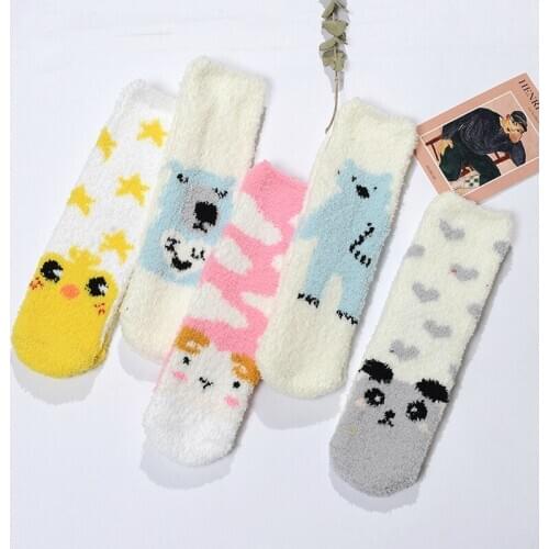2020 New Socks 3 Paris Floor Socks Female Winter Indoor Sleeping Socks Coral Fluffy Warm Cartoon Lovely Home Woman Socks