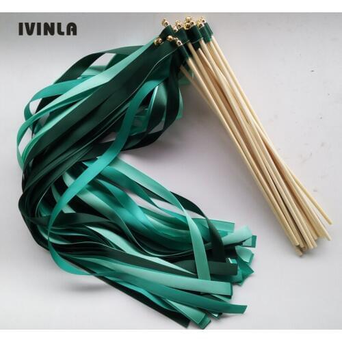 Newest 50pcs/lot Dark Green & Light green wedding wands with gold bell for wedding decoration