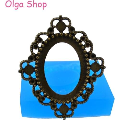 OYL075 60.1mm Ornate Oval Frame Silicone Mold - Picture Frame Mold Jewelry DIY, Fondant, Cake Decorating Tools, Resin, Food Safe